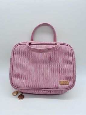 Stephanie Johnson Pink Textured Zip Around Laura Cosmetic Case with Top Handle